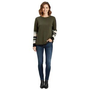 Lisa Todd Cotton Cashmere Colorblock Deep Olive Sweater Size M